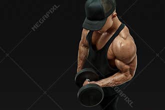 Bodybuilder wearing a red tank top