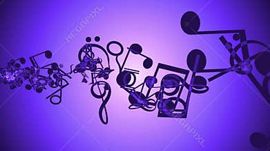 Abstract background with colorful music notes. Seamless loop