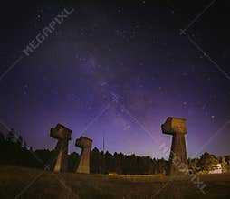 Milky way over a memorial park