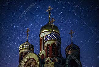 Orthodox Church against the starry sky.