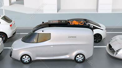 Delivery van stuck in traffic jam