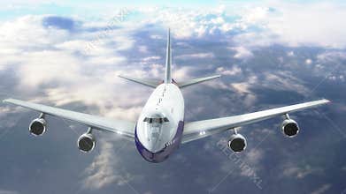 Commercial airplane flying above the clouds