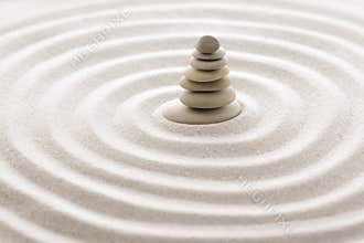 Japanese zen garden meditation stone for concentration and relaxation sand and rock for harmony and balance in pure simplicity - m