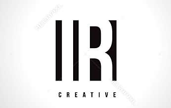 IR I R White Letter Logo Design with Black Square.