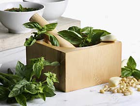 Mortar and Pestle fresh basil