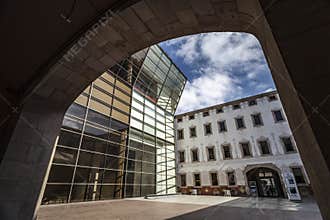 Modern and ancient architecture,CCCB-Centro de Cultura Contemporania de Barcelona, art center,occupies old Casa de Caritat, El Rav