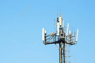 Antenna cellular networks against the blue clear sky