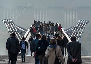 Crowds on Millennium Bridge, London
