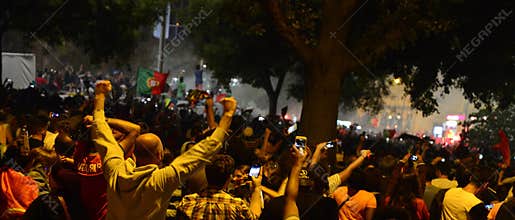 Crowd Celebrating Victory, Portugal Flag, Lisbon - UEFA European Soccer Championship Final