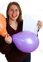 Women with balloons and sheet of paper
