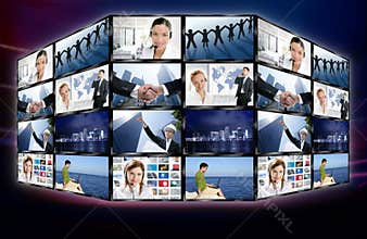 Futuristic tv video news digital screen wall