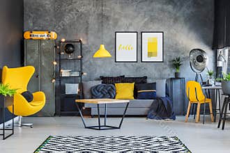 Yellow interior decor for teenager