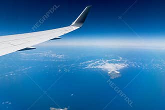 Aerial view from airplane Corvo Island Portugal Atlantic Ocean