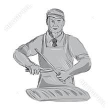 Vintage Butcher Sharpen Knife Drawing