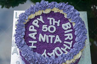 50 th birthday cake made out of purple yams