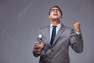 The businessman holding star award in business concept