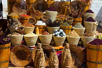 Baskets with spicery on east bazaar