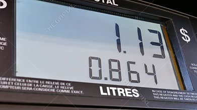 Big screen of rising gas prices on pump screen