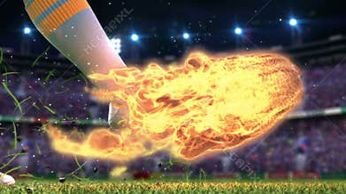 Shooting on goal in slow motion with burning soccer ball