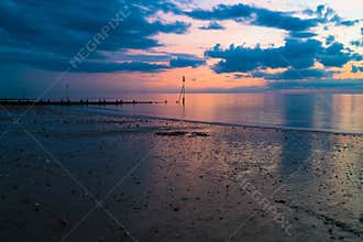 Sunset on the beach in Hunstanton, Norfolk UK