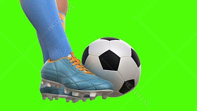 Shooting on goal in slow motion on a green screen