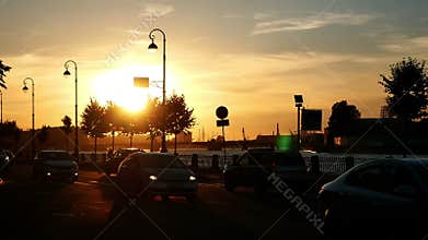 Car city sunset road