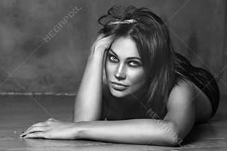 Black and white vintage style shot of beautiful woman
