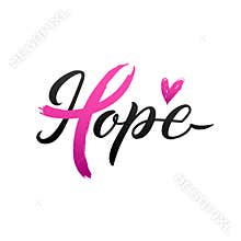 Vector Breast Cancer Awareness Calligraphy Poster Design. Stroke Pink Ribbon. October is Cancer Awareness Month