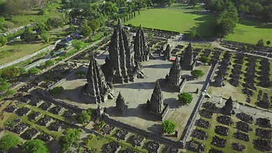 Aerial view of Prambanan temple complex