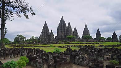 Beautiful view footage of Prambanan Temple complex
