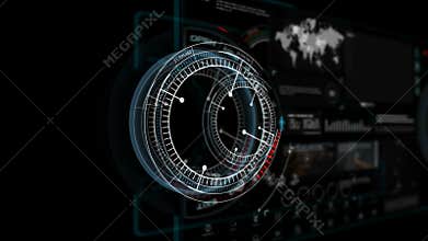 4K Animation of HUD head up display interface on with icon graph loading bar element for futuristic cyber technology concept