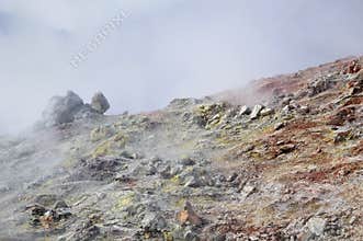 Volcanic steam of sulfur
