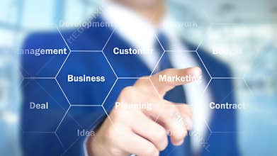 Financial Freedom, Man Working on Holographic Interface, Visual Screen