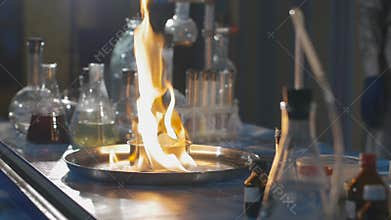 Explosion during the experiment. Unsuccessful experiment in the chemical laboratory.