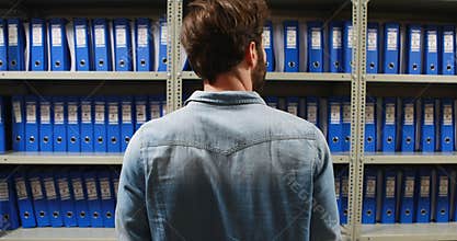 Confused executive looking at files