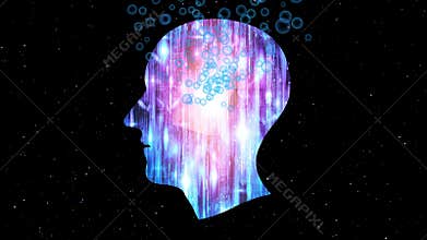 Brain works, Artificial intelligence AI and High Tech Concept. Human and conceptual cyberspace, smart artificial intelligence.