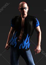 Man with flamed shirt
