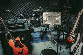 Instrument rock music / musical band at home audio record room / studio recording.