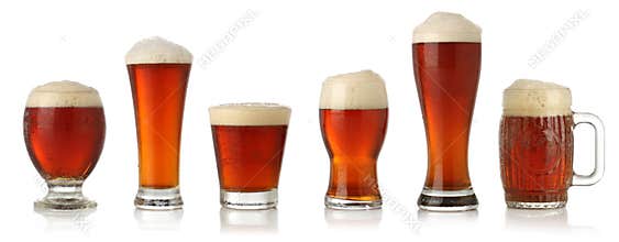 Different glasses of cold beer