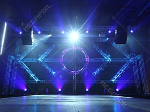 Empty Runway Fashion Show catwalk with moving beam lighting