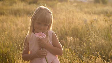 Little girl with a flower on nature