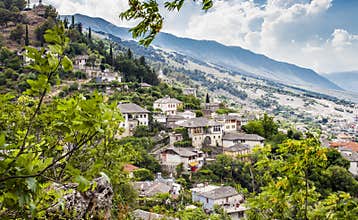 Gjirokastra Town Cityscape Top View from Castle Albania