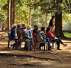 Angkor Wat, Cambodia. Seated women waiting for customers
