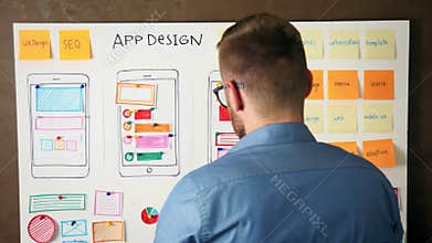 UX specialist designing new application layout on whiteboard