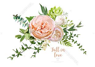 Flower Bouquet vector design object element. Peach, pink rose, e