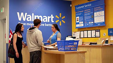 Motion of people returning goods at customer service counter