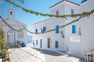 Village square Andros Island Greece