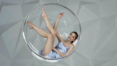 Girl strokes her delicate, smooth skin after epilation. Slow motion