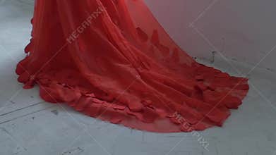 Beautiful girl in gorgeous red dress with hemline