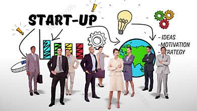 Business team standing against brainstorm